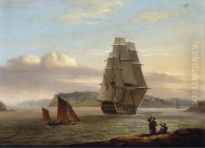 A British Man-of-war Being Towed Down An Estuary