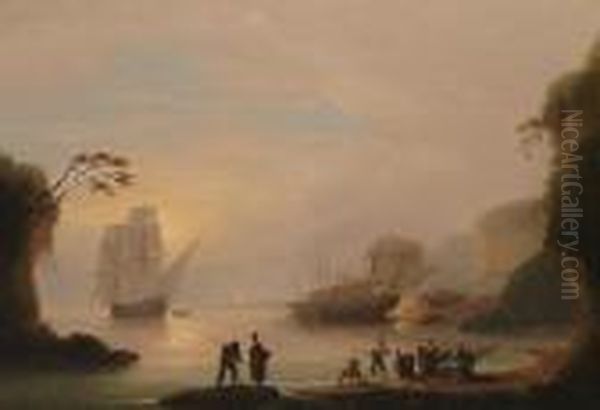 Ships In A Harbour With Fisherfolk In The Foreground. - view 1