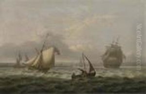 A Royal Naval Cutter Running Ahead Of A Frigate In A Stiff Breezeoff Sheerness by Thomas Luny