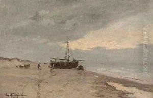 Coucher de soleil sur la plage by Edmond Marie Petitjean