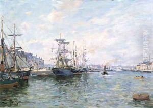Ships in a Port by Edmond Marie Petitjean