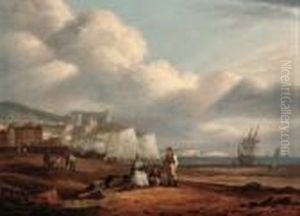 Fisherfolk At The End Of The Day On The Brittany Coast by Thomas Luny