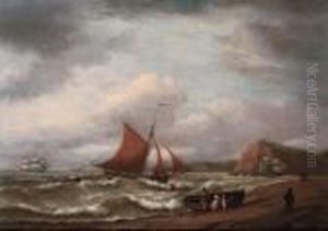 The Beach At Teignmouth With A Brig Off The Ness
