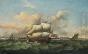 A Man-o'-war And Other Shipping, In A Heavy Swell Off The Southcoast by Thomas Luny