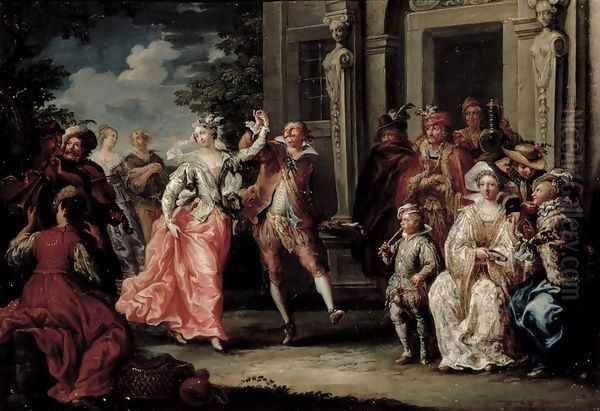 Figures Dancing Outside a Palace - view 1