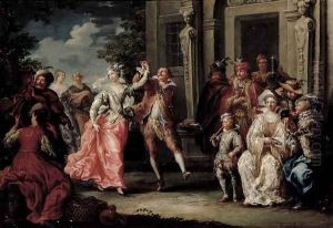 Figures Dancing Outside a Palace by Johann Georg Platzer