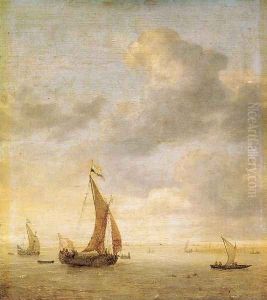 Single-Masted Damlooper and Rowboat on a Breezy Day by Jan Porcellis