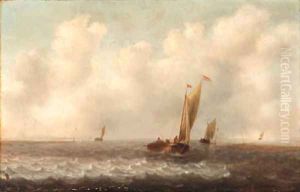 A Dutch kaag and other shipping in choppy seas by Jan Porcellis