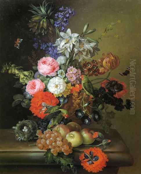 Still Life with Flowers, Parakeets and Butterflies - view 1