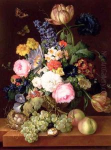 Flowers and fruit with a birds nest on a Ledge, 1821 by Franz Xaver Petter