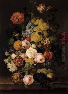 Still Life - Roses, tulips and other flowers by Franz Xaver Petter