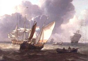 Dutch Three-Masters and Small Craft in a Swell by Charles Martin Powell