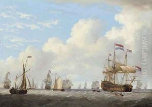 Dutch men-o'-war and other shipping in a calm by Charles Martin Powell