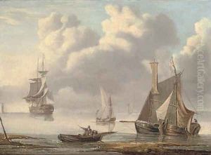 Shipping at anchor in a calm