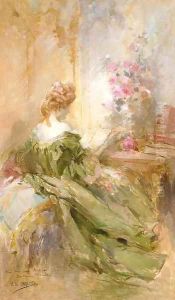A lady reading in a salon by Vicente Garcia de Paredes