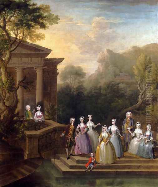 Group Portrait Of A Family, By A Lake And A Classical Pavilion - view 1