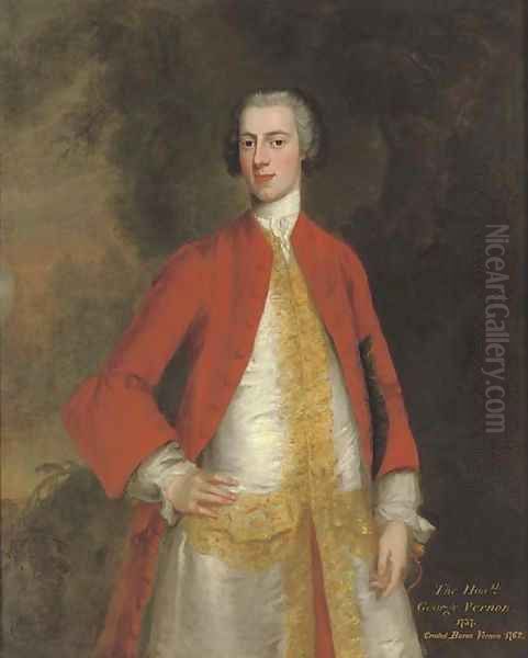 Portrait of George, 1st Baron Vernon of Sudbury, Derbyshire (b. 1707-8), three-quarter-length, in a red coat and white waistcoat with gold trim - view 1