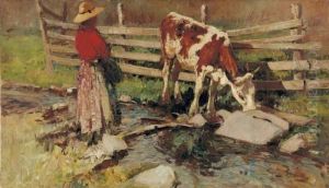 Contadina Con Mucca Che Si Abbevera by Alessandro Lupo