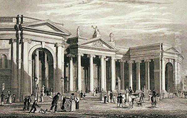 South portico of the Bank of Ireland, Dublin, originally the Parliament House, engraved by B. Winkles - view 1