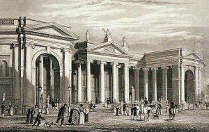 South portico of the Bank of Ireland, Dublin, originally the Parliament House, engraved by B. Winkles by George Petrie