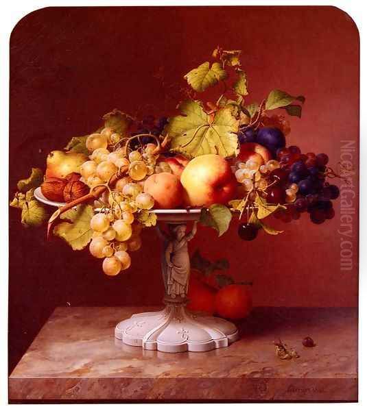 A Still Life With A Bowl Of Fruit On A Marble Table - view 1