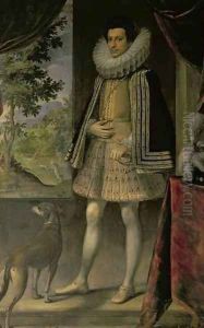 Portrait of a gentleman with a dog by Sante Peranda