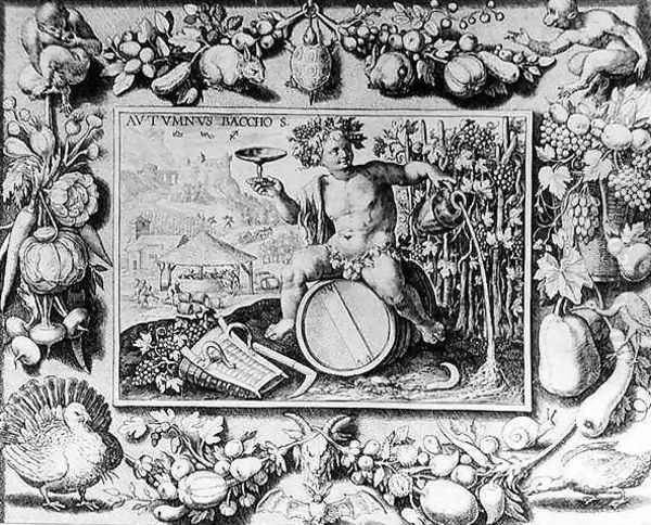 Bacchus and an allegory of Autumn, engraved by Crispin de Passe I c.1565-1637 - view 1