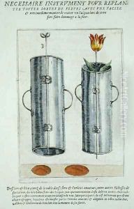 Device for re-planting flowers, from Hortus Floridus, published 1614-15 by Crispijn van de Passe