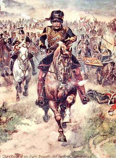 The Charge of the Light Brigade led by Lord Cardigan, illustration for Glorious Battles of English History by Major C.H. Wylly, 1920s - view 1
