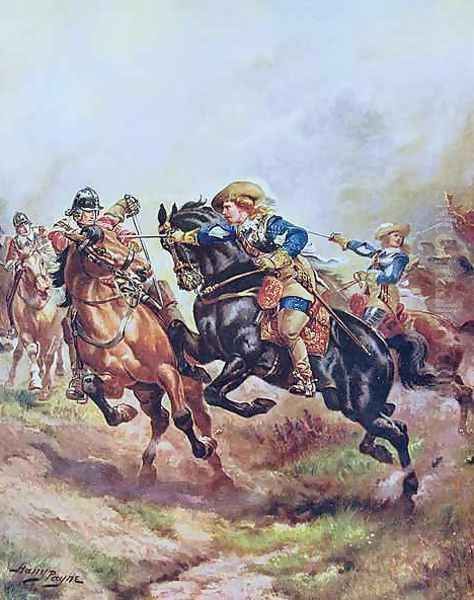 Prince Ruperts Cavalry Charging at Edgehill in 1642, illustration from Hutchinsons The Story of the British Nation c.1920 - view 1