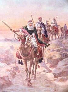Lord Kitchener, Disguised as an Arab, Riding Across the Desert to Dongola, illustration from Brave Deeds by Brave Men by C. Sheridan Jones, pub. 1922 by Henry A. (Harry) Payne