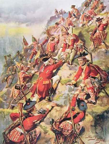 Scaling the Heights of Abraham, illustration from Glorious Battles of English History by Major C.H. Wylly, 1920s - view 1