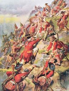 Scaling the Heights of Abraham, illustration from Glorious Battles of English History by Major C.H. Wylly, 1920s by Henry A. (Harry) Payne