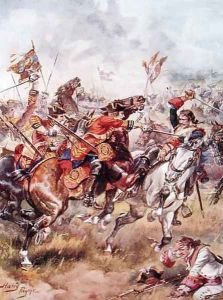 Charge of the Third Dragoons, illustration from Glorious Battles of English History by Major C.H. Wylly, 1920s by Henry A. (Harry) Payne