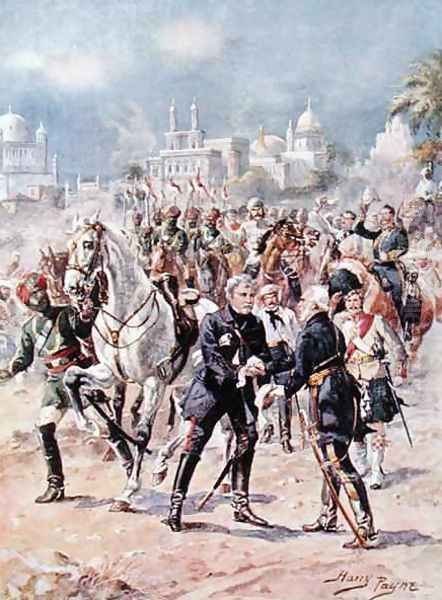 The Meeting of Sir Colin Campbell 1792-1863 and General Outram illustration from Glorious Battles of English History by Major C.H. Wylly, 1920s - view 1