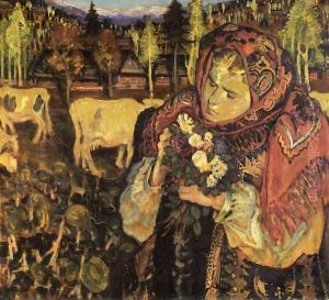 Young Girl with Flowers by Fryderyk Pautsch