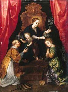 The Madonna and Child enthroned, adored by Saint Lawrence and Saint Martha by Marten Pepijn