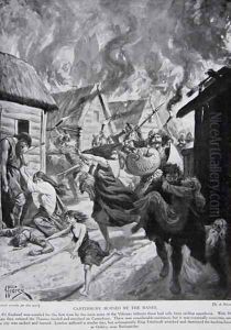 Canterbury Burned by the Danes, 851 AD, illustration from Hutchinsons Story of the British Nation, c.1920 by Alfred Pearse