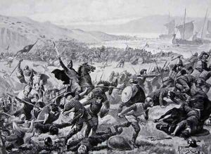 The great battle of Brunanburgh, 937, illustration from the book The History of the Nation by Alfred Pearse