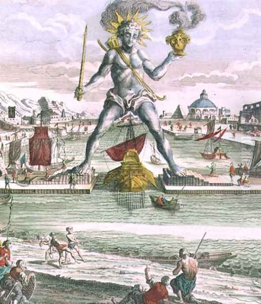 The Colossus of Rhodes, detail of the statue straddling the entrance to the harbour - view 1