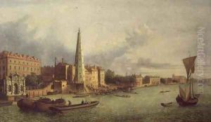 A View of the Thames near York Buildings showing the Shot Tower and Westminster Abbey Beyond, 1750