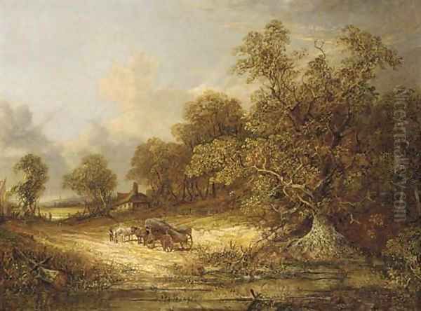 A log cart on a wooded track, with Norwich beyond - view 1