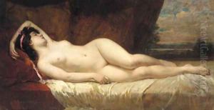 A reclining nude with a landscape beyond