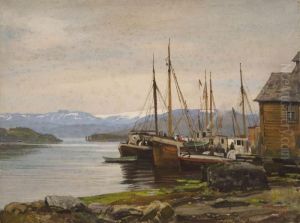 Norheimsund - Schiffe Im Hafen. by Georg Macco