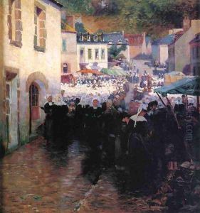 Brittany Peasants Market Day in Pont Aven by Frank C. Penfold