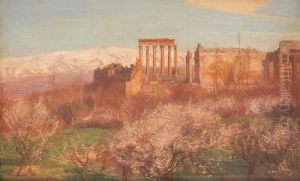 Baalbek Le Matin Avec Les Montagnes Du Liban