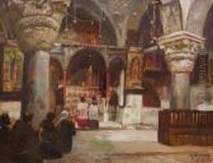 Kircheninneres Mit Franziskanermonchen.