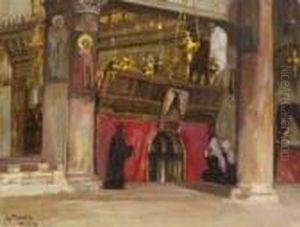 Bethlehem - Inneres Der Geburtskirche. by Georg Macco