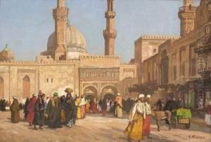 Strasenszene Vor Der
 Al-azhar-universitat In Kairo.