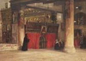 Betlehem - Glaubige Am Eingang Zur
Geburtsgrotte. by Georg Macco